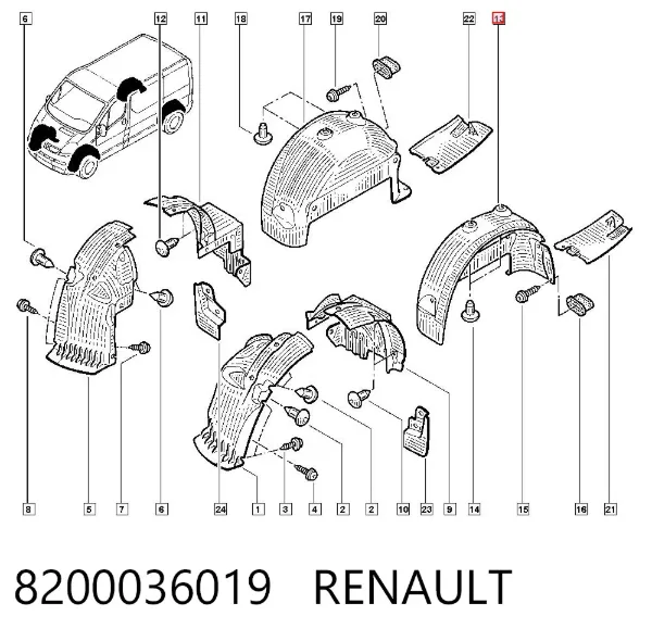 Guarda-barras do pára-lama traseiro esquerdo 8200036019 Renault (RVI)