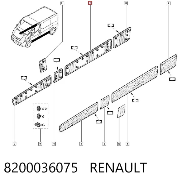 Moldura da porta lateral (deslizante) 8200036075 Renault (RVI)