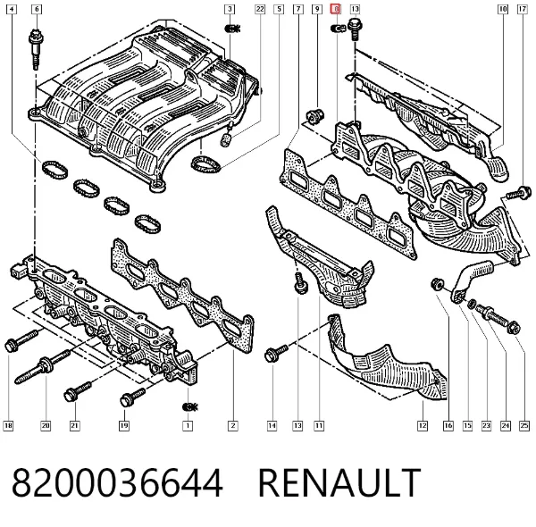Tubo coletor de escape 8200036644 Renault (RVI)