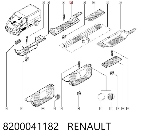 Placa sobreposta interna dianteira direita de acesso na porta 8200041182 Renault (RVI)