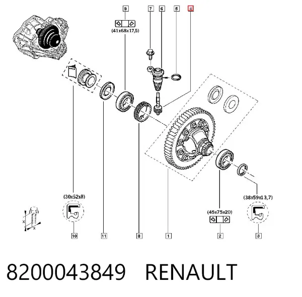 Roda dentada propulsada de velocímetro 8200043849 Renault (RVI)