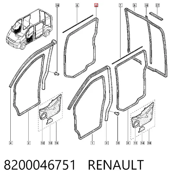 Vedação da porta lateral (deslizante) 8200046751 Renault (RVI)