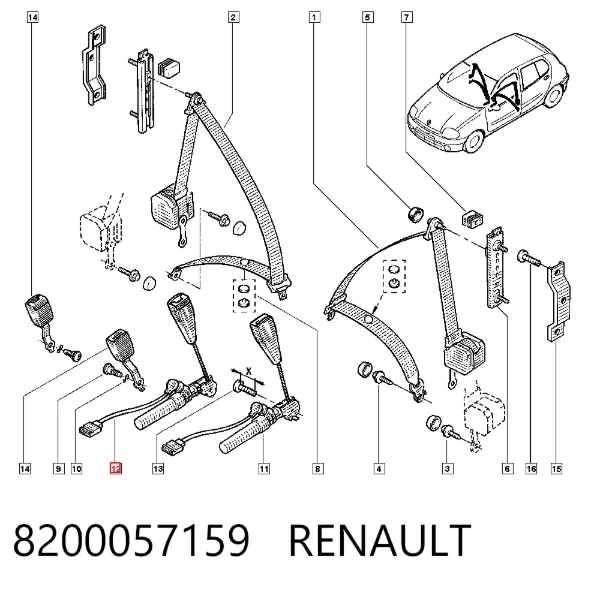 Barra (fecho) dianteira de fixação da correia de segurança 8200057159 Renault (RVI)