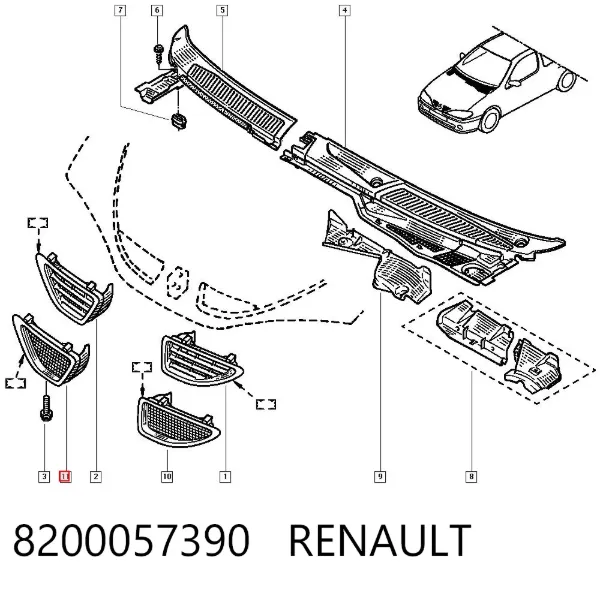 Grelha do radiador esquerda 8200057390 Renault (RVI)