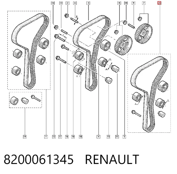 Rolo de reguladora de tensão da correia do mecanismo de distribuição de gás 8200061345 Renault (RVI)