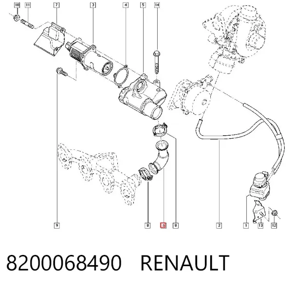 Cano derivado do sistema de recirculação dos gases de escape EGR 8200068490 Renault (RVI)