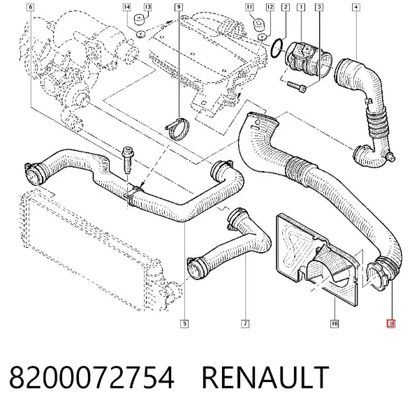 Cano derivado de ar, entrada de filtro de ar 8200072754 Renault (RVI)