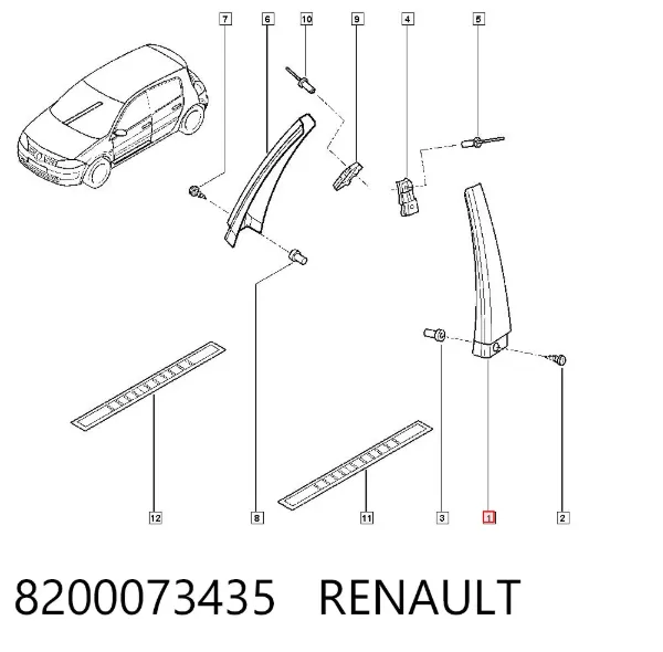 Placa sobreposta externa central esquerda de suporte de carroçaria 8200073435 Renault (RVI)