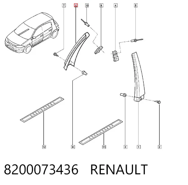 Placa sobreposta externa central direita de suporte de carroçaria 8200073436 Renault (RVI)