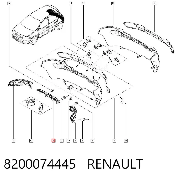 Consola central do pára-choque traseiro 8200074445 Renault (RVI)