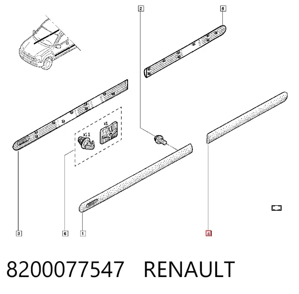 Moldura da porta traseira esquerda 8200077547 Renault (RVI)