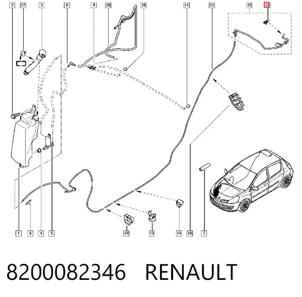 Injetor de fluido para lavador de vidro traseiro 8200082346 Renault (RVI)