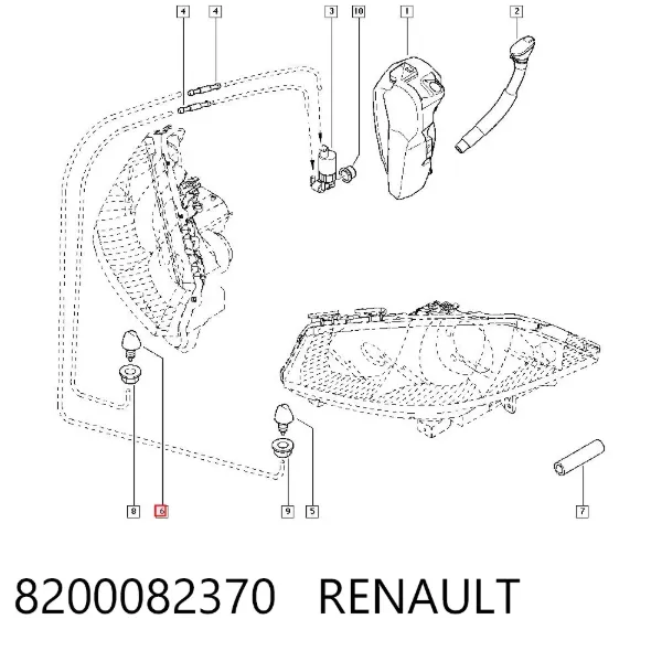 Injetor de fluido para lavador da luz dianteira 8200082370 Renault (RVI)