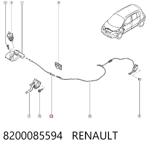 Cabo dianteiro de abertura da capota 8200085594 Renault (RVI)