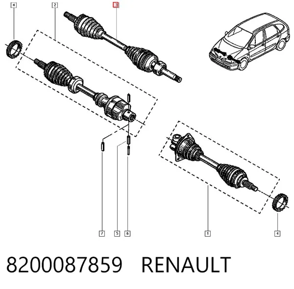 Semieixo (acionador) dianteiro direito 8200087859 Renault (RVI)