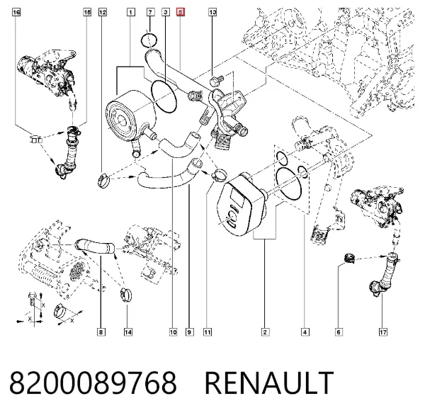 Mangueira (cano derivado) do sistema de esfriamento 8200089768 Renault (RVI)