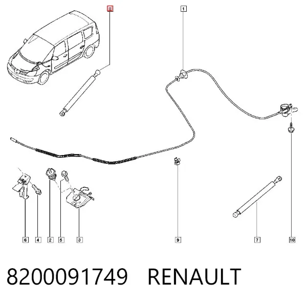 Amortecedor da capota 8200091749 Renault (RVI)