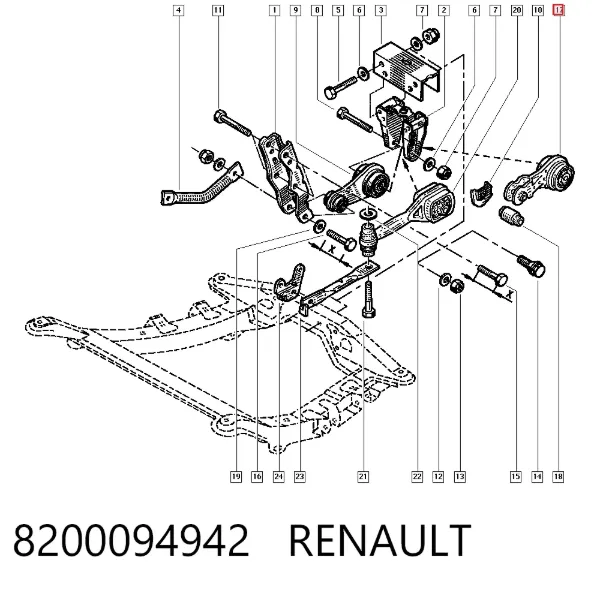 Coxim (suporte) traseiro de motor 8200094942 Renault (RVI)