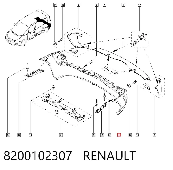 Pára-choque traseiro 8200102307 Renault (RVI)