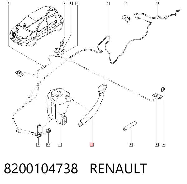 Gargalo do tanque de fluido para lavador 8200104738 Renault (RVI)