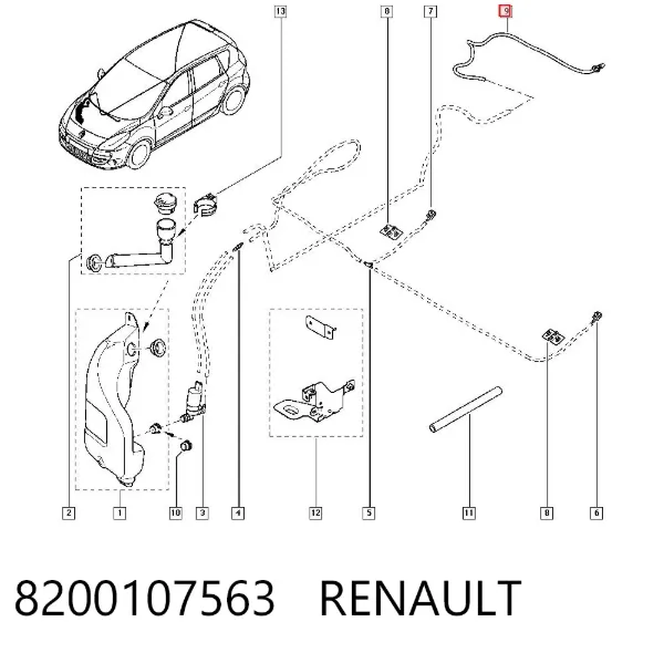 Injetor de fluido para lavador de vidro traseiro 8200107563 Renault (RVI)