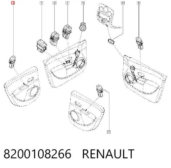 Botão traseiro de ativação de motor de acionamento de vidro 8200108266 Renault (RVI)
