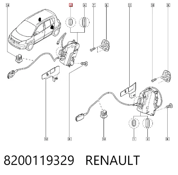 Fecho da porta traseira direita 8200119329 Renault (RVI)