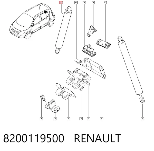 Amortecedor de tampa de porta-malas (de 3ª/5ª porta traseira) 8200119500 Renault (RVI)