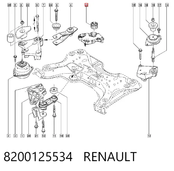 Coxim (suporte) direito de motor (bloco silencioso) 8200125534 Renault (RVI)