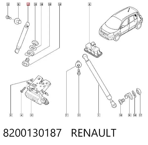 Amortecedor de vidro de porta-malas (de 3ª/5ª porta traseira (de tampa de alcapão) 8200130187 Renault (RVI)