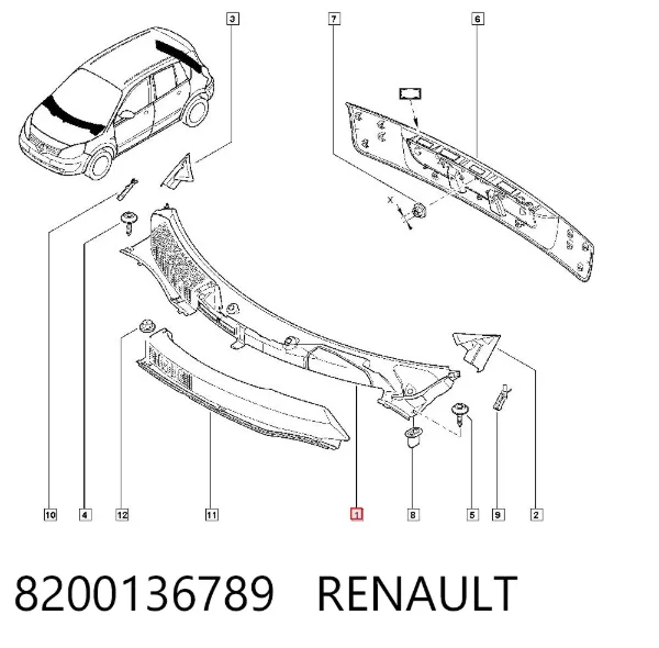 Grelha de limpadores de pára-brisa 8200136789 Renault (RVI)
