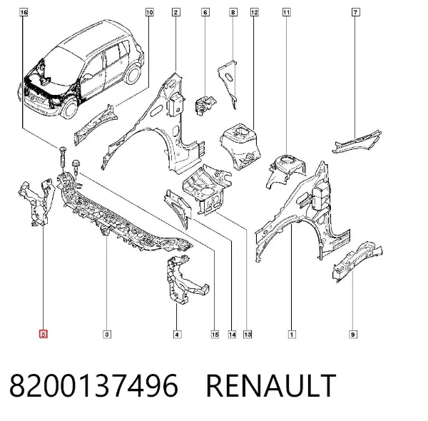 Suporte direito do radiador (painel de montagem de fixação das luzes) 8200137496 Renault (RVI)