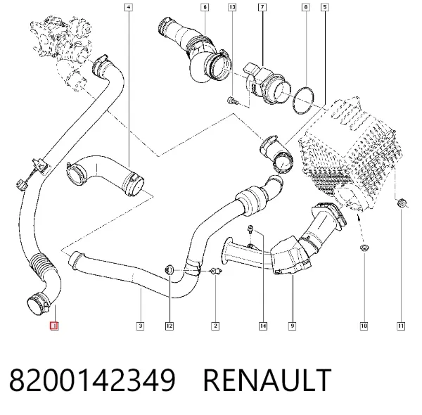 Mangueira (cano derivado) de intercooler 8200142349 Renault (RVI)