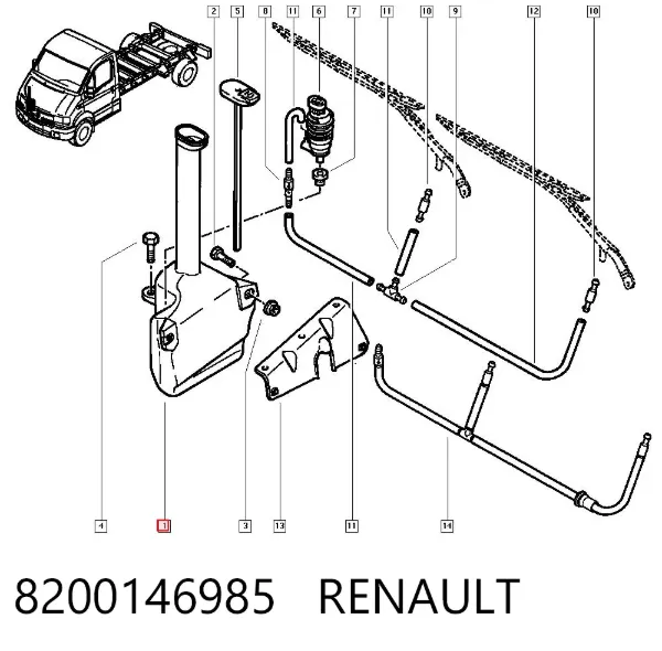 Tanque de fluido para lavador de vidro 8200146985 Renault (RVI)