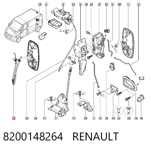 Cabo (pedal) de abertura do fecho da porta traseira 8200148264 Renault (RVI)