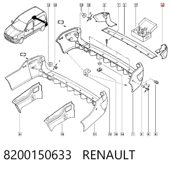 Placa sobreposta do pára-choque traseiro esquerdo 8200150633 Renault (RVI)