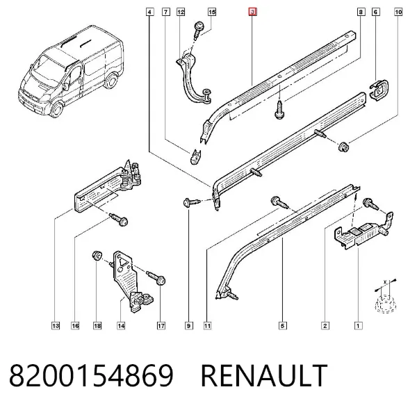 Carril superior direito de guia da porta deslizante 8200154869 Renault (RVI)