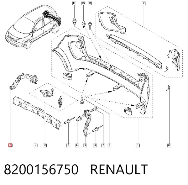 Consola direita do pára-choque traseiro 8200156750 Renault (RVI)