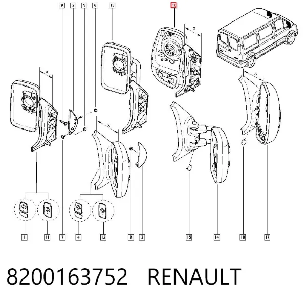 Espelho de retrovisão esquerdo 8200163752 Renault (RVI)