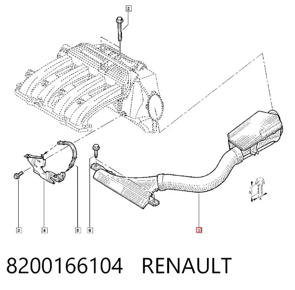 Cano derivado de ar, entrada de filtro de ar 8200166104 Renault (RVI)