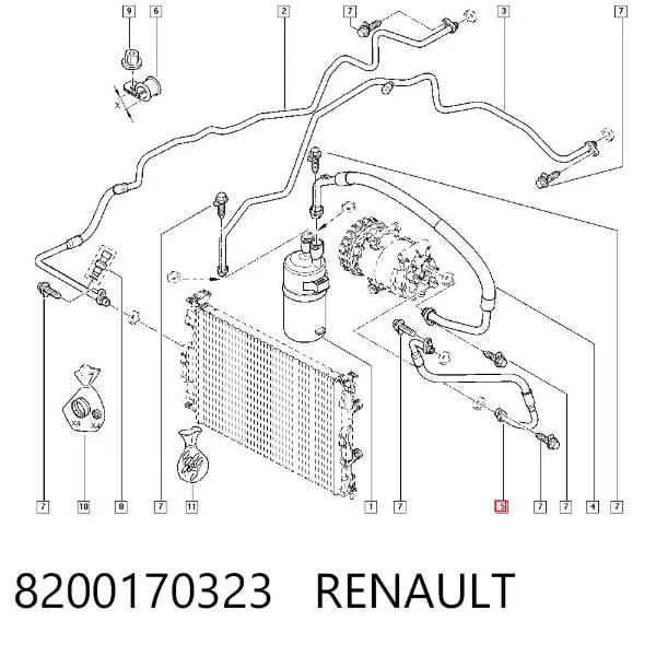 Mangueira de aparelho de ar condicionado, desde o compressor até o radiador 8200170323 Renault (RVI)