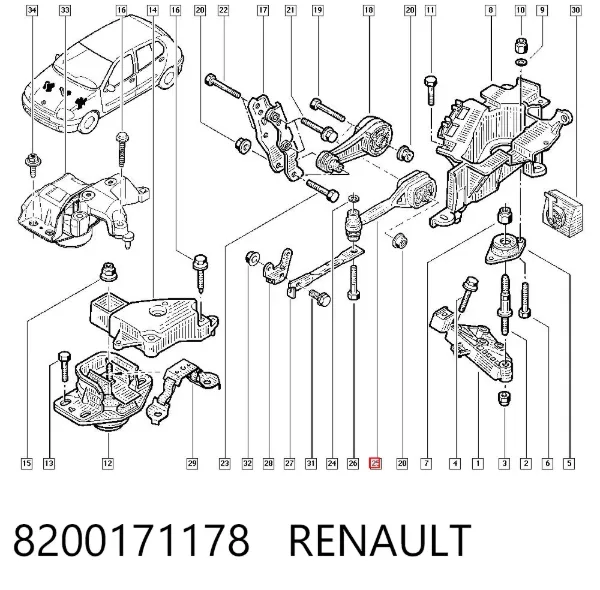 Coxim (suporte) traseiro de motor 8200171178 Renault (RVI)