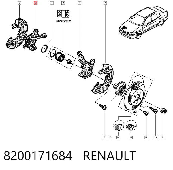 Pino moente (extremidade do eixo) dianteiro direito 8200171684 Renault (RVI)