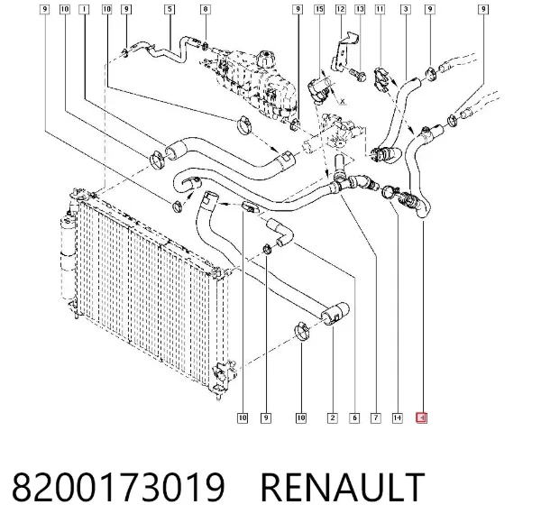 Mangueira do radiador de aquecedor (de forno), fornecimento 8200173019 Renault (RVI)