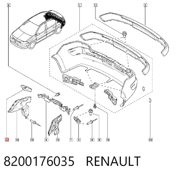 Consola direita do pára-choque traseiro externo 8200176035 Renault (RVI)