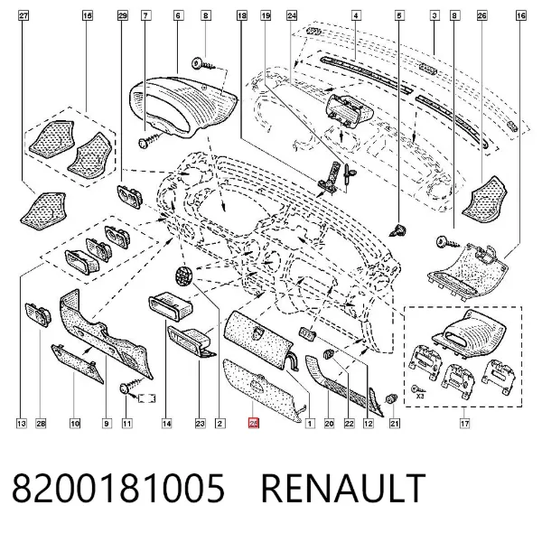 Tampa da caixa para luvas (porta-luvas) Renault Kangoo I