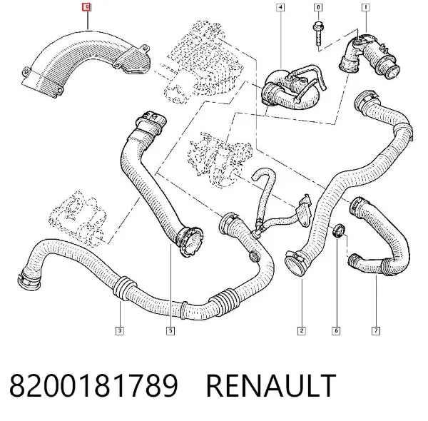 Cano derivado de ar, saída de filtro de ar 8200181789 Renault (RVI)