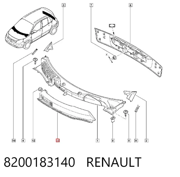 Grelha esquerda de limpadores de pára-brisa 8200183140 Renault (RVI)
