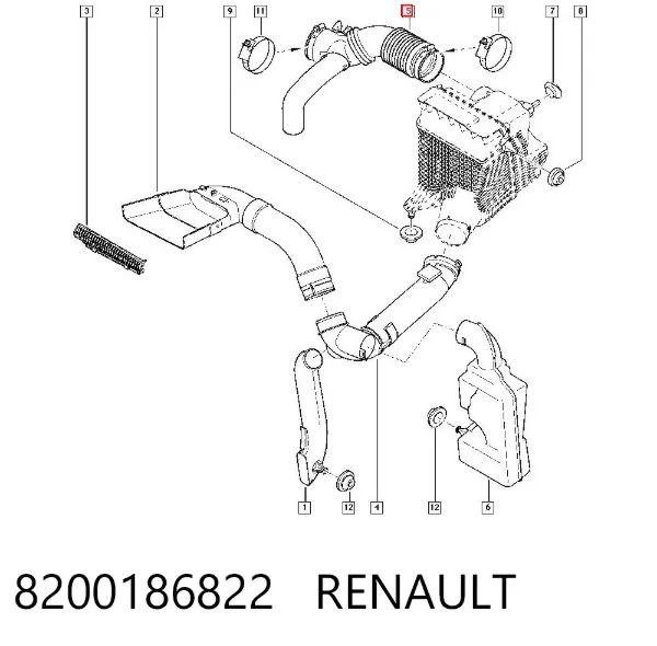 Cano derivado de ar, saída de filtro de ar 8200186822 Renault (RVI)