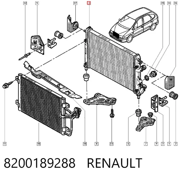 Radiador de esfriamento de motor 8200189288 Renault (RVI)